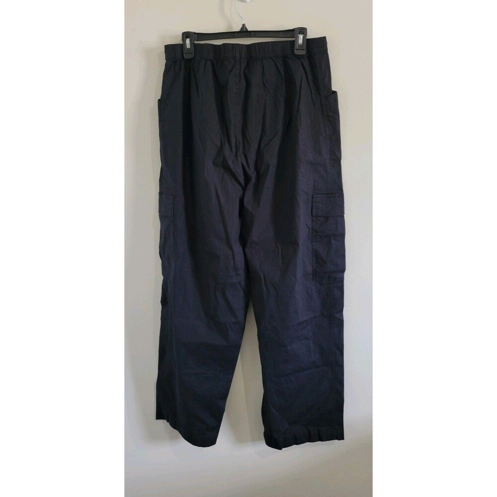 Athleta Linen Wide Legs Pants Sz Medium Womens Black Elastic Stretch Waist Cargo